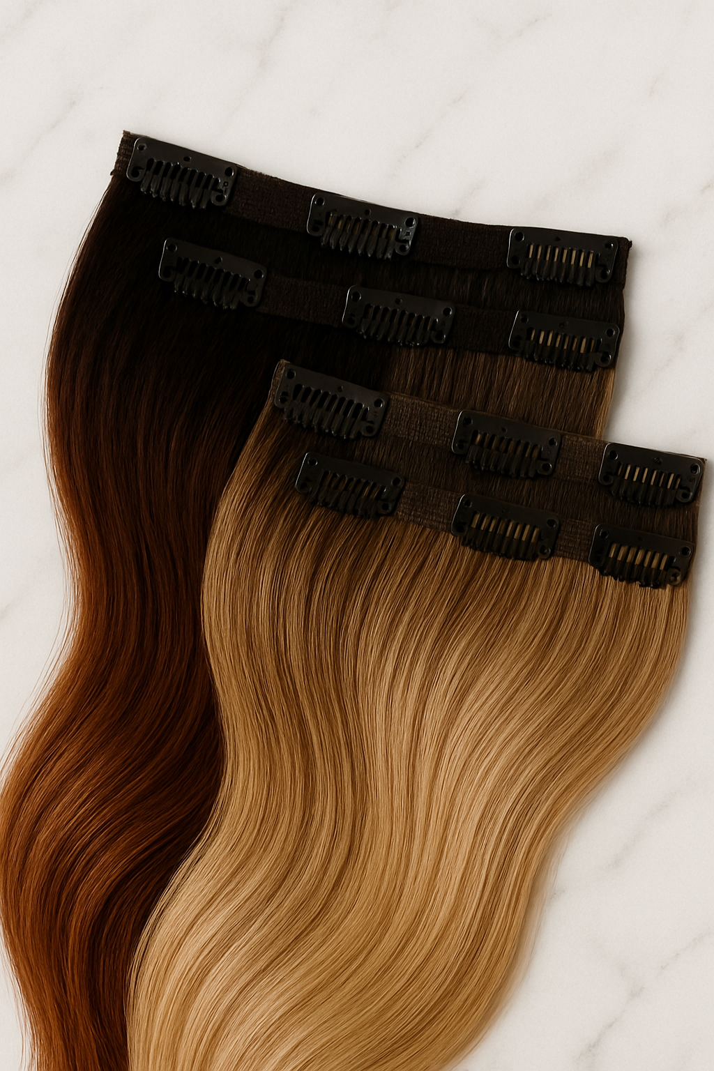 1 Clips Extensions Aura Volume de Chocolat intense à Ombré caramel chaud